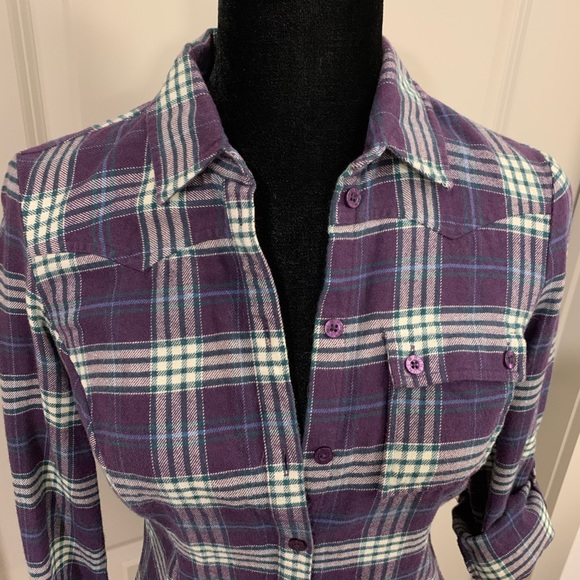 Purple Plaid Flannel Button Down Top - Picture 2 of 5